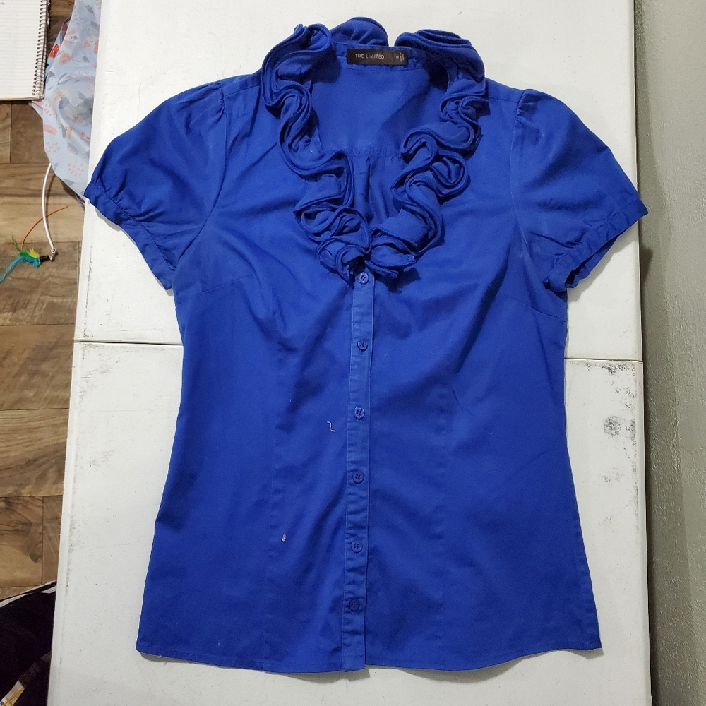 The Limited Vibrant Blue Ruffled Blouse